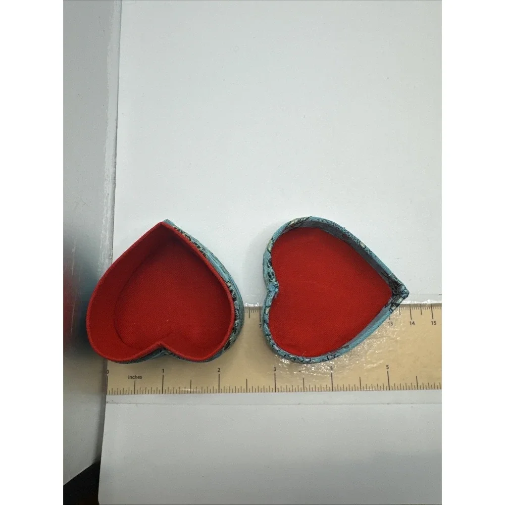 Set Of 2 Asian Ring Jewelry Box Compact Fabric Floral Portable - Heart Shaped
